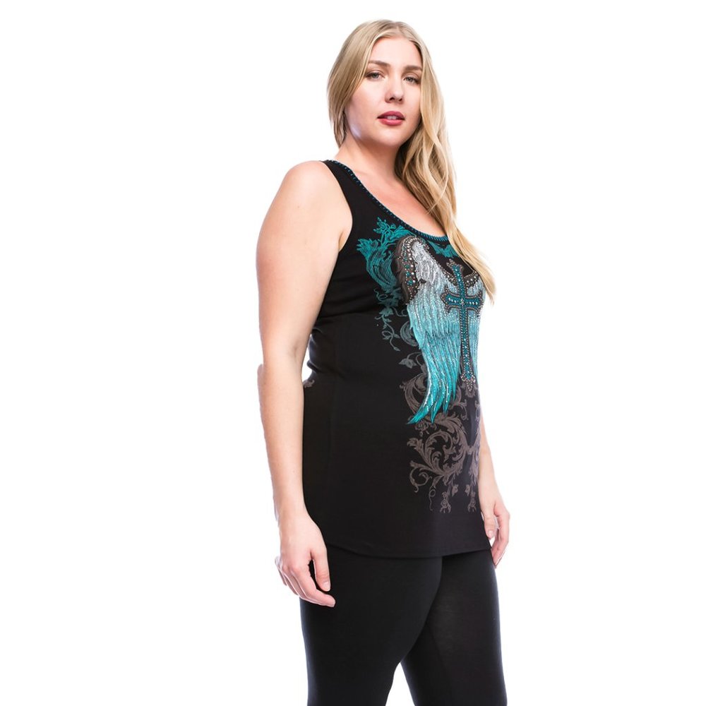 Women's Vocal Apparel Tank Embellished w/ Rhinestones Eagle Cross & Wings